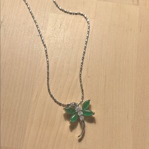 Elegant Green butterfly Pendant silver Necklace